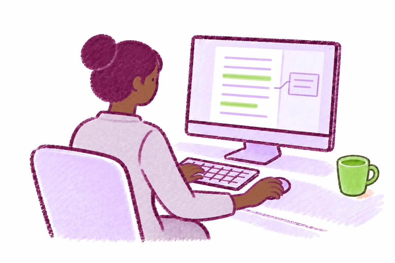 A reader highlighting a PDF and adding a margin note at their computer