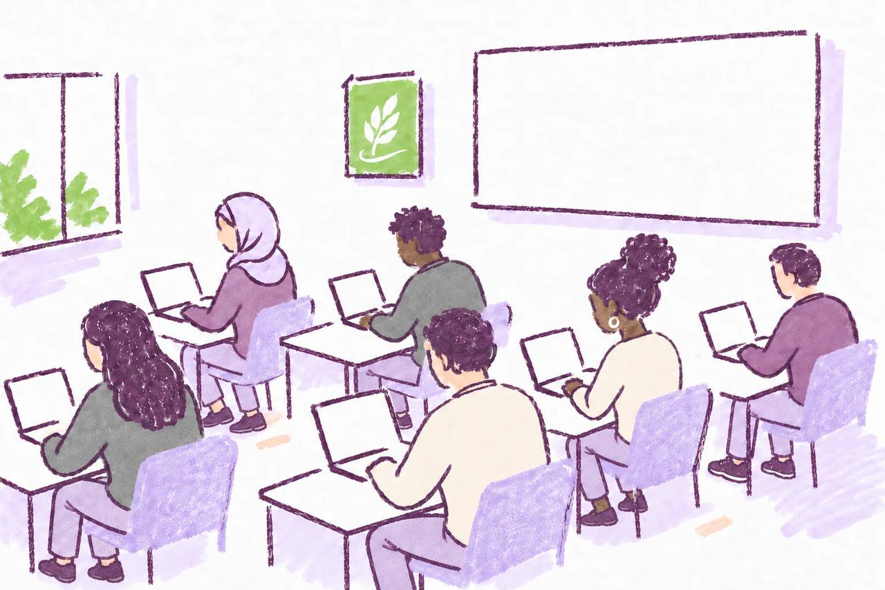 Students using MATCHA on laptops during an in-class writing activity