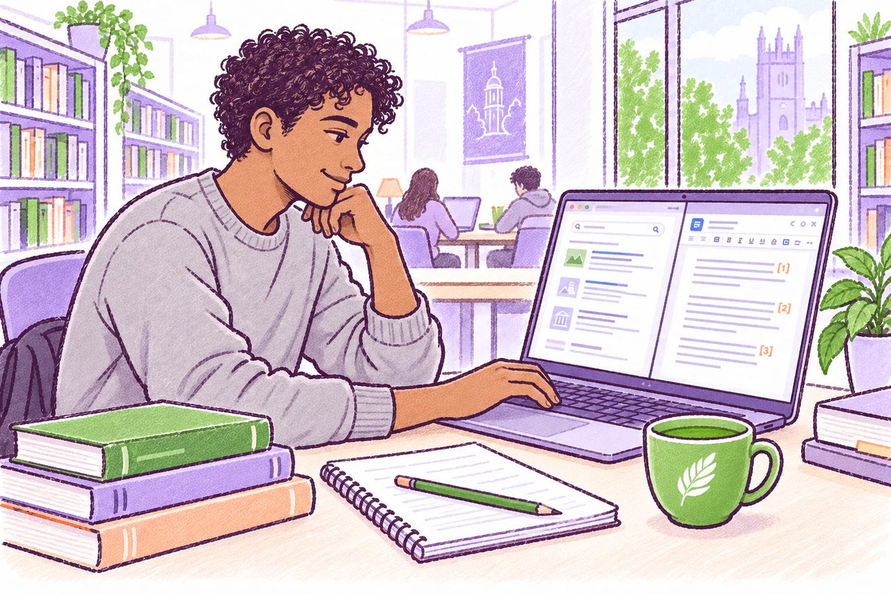 A student using MATCHA to research and write their own assignment