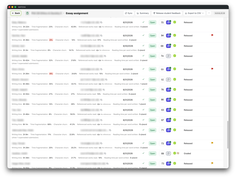 Activity Grading screenshot