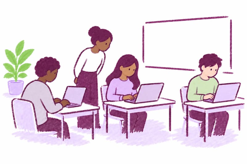 Students taking an LMS quiz with MATCHA in a classroom